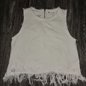 Zara White Frayed Hem Tank Top XS